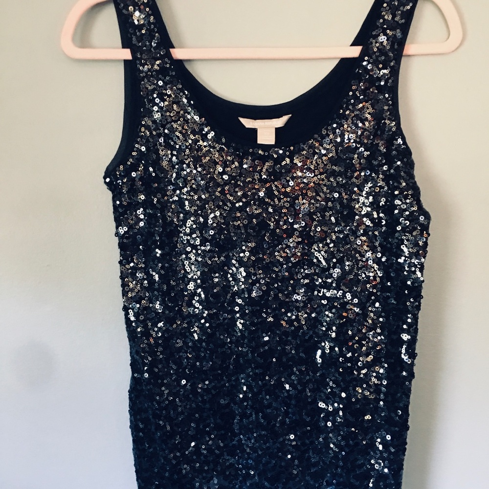 Banana Republic Black Sequin Sleeveless Top